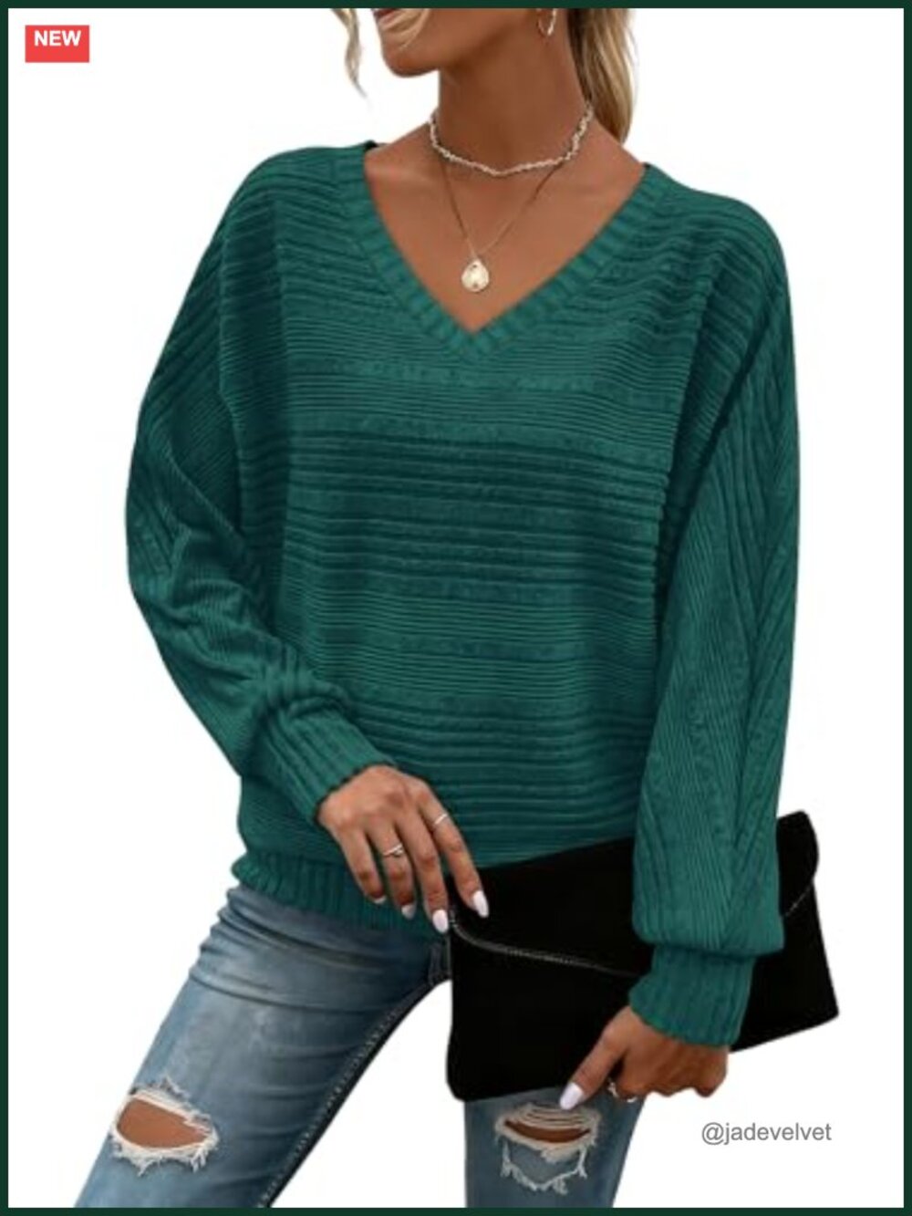 Women's Long Sleeve Tunic Sweater V-Neck Batwing Pullover Tee